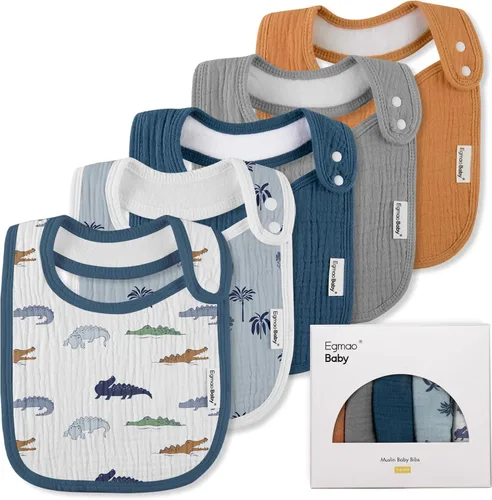 Vista 10 de Baberos de muselina para bebés niños y niñas, babero de muselina orgánica para bebé para babeo y dentición, baberos suaves de bandana para babeo