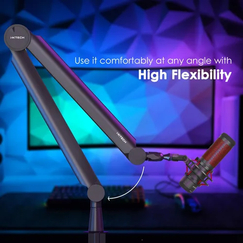 Vista 2 de IXTECH - Brazo de micrófono premium con soporte de escritorio, giratorio de 360°, totalmente ajustable, para podcast, video, juegos, radio, estudio