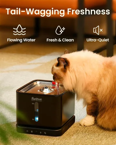 Vista 8 de Fuente de agua inalámbrica para gatos, bandeja de acero inoxidable de 3 L/100 onzas, fuentes para beber para gatos, fuentes de agua para mascotas