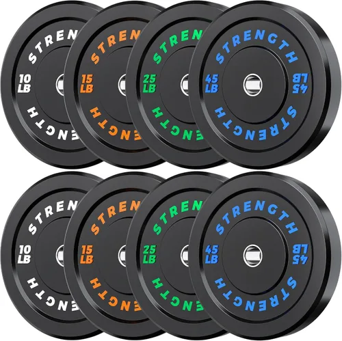 Vista 12 de Juego de Pesas Olímpicas de Parachoques de Goma - Placas de Barra de 2 Pulgadas para Entrenamiento de Fuerza en Gimnasio Casero
