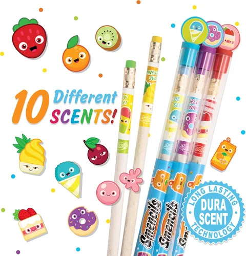 Vista 3 de Smencils - Lápices patentados de grafito perfumado gourmet HB #2 hechos de periódicos reciclados, 10 unidades, regalos para niños, suministros