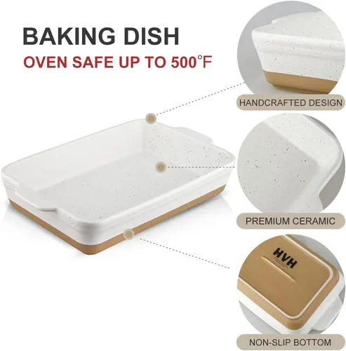 Vista 6 de HVH Plato grande para cacerola, fuente para hornear de 9 x 13 pulgadas para horno, bandeja de cerámica para lasaña profunda, platos para hornear