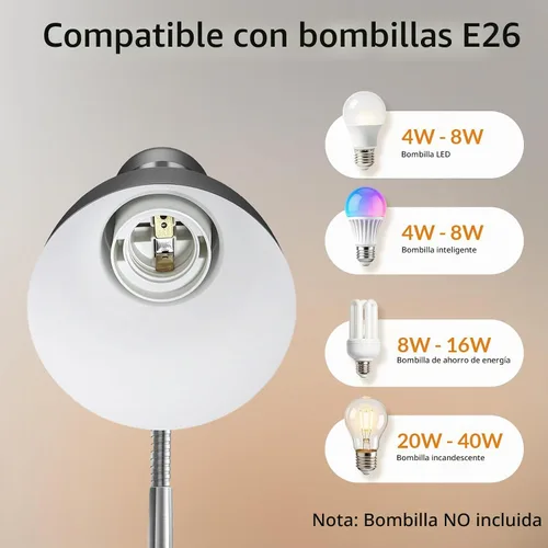 Vista 5 de LEPOWER Lámpara de escritorio de metal, luz de lectura ajustable de cuello Negro arena