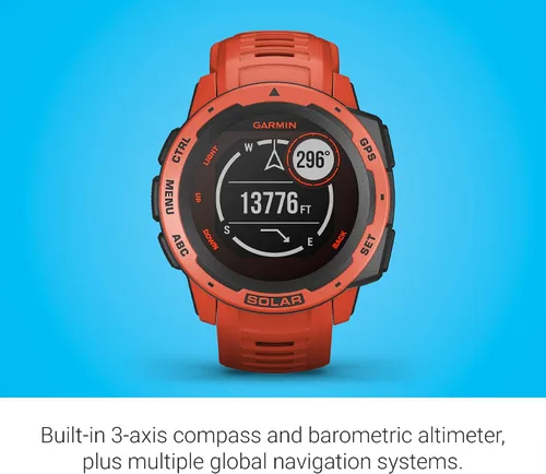 Vista 6 de Garmin Instinct Solar, reloj inteligente resistente para exteriores alimentado por energía solar, aplicaciones deportivas integradas y monitoreo