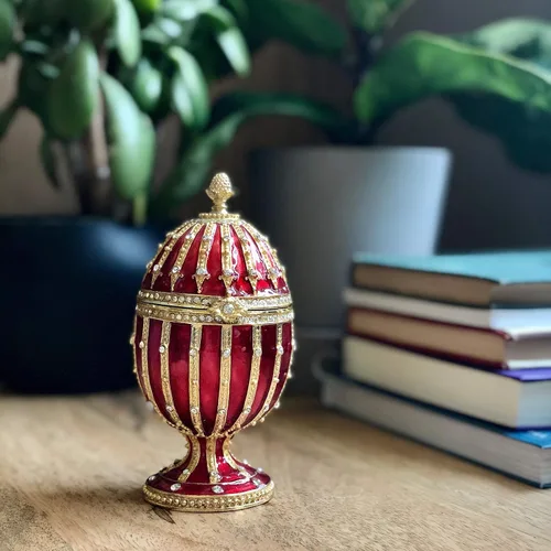 Vista 3 de KALIFANO Red Faberge Egg - Joyero con cristales Swarovski y piedras preciosas hechas para almacenamiento, organización y exhibición, hecha a mano