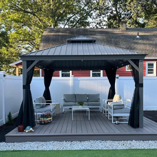 Vista 32 de PURPLE LEAF - Gazebo para exteriores de 10 x 12 pies, con sistema de drenaje
