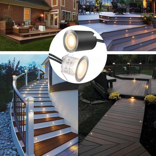Vista 4 de SMY Lighting Paquete de 10 kits de luces LED empotrables para terraza con carcasa protectora, 32 mm, luz blanca cálida, IP67 impermeable, 12 V