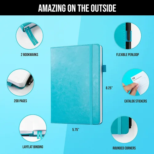 Vista 3 de Cuaderno rayado para escribir, 200 páginas, papel grueso de 4.23 oz/m² con notas adhesivas, lazo para bolígrafo, banda elástica, tapa dura de cuero