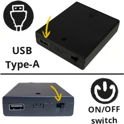 Vista 4 de Decorit Soporte para caja de batería, USB hembra Socket 4 AA estuche de batería con interruptor, adaptador para luz LED USB de 5 V, tira, cadena
