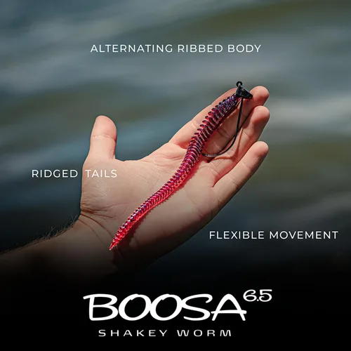 Vista 2 de 6th Sense Gusano Boosa Shakey - Cuerpo acanalado alterno, movimiento flexible, acción de cola bulbosa (10/pk) - Fabricado en los Estados Unidos