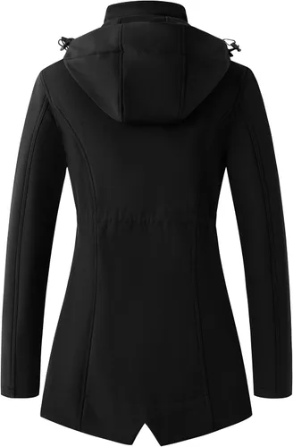 Vista 2 de wantdo Chaqueta larga Softshell con capucha para mujer, chaqueta cortavientos con forro polar