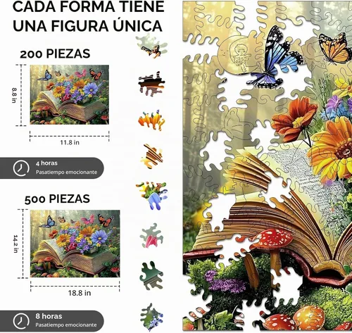Vista 5 de Ixfyloop Rompecabezas de madera 200 piezas de libro de mariposa regalo de decoración de 8.8 x 11.8 pulgadas Libro Butterfly