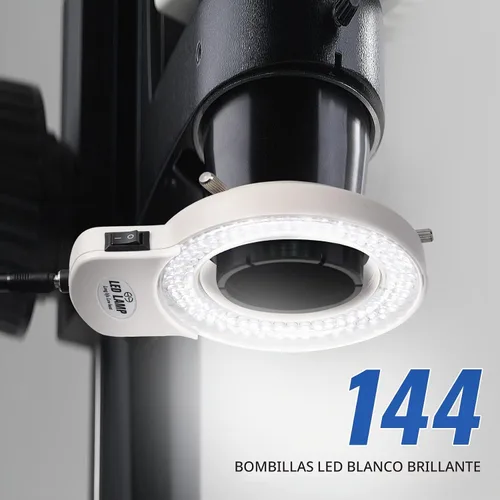 Vista 5 de Annhua Fuente de luz para microscopio 144 LED sin parpadeo Microscopio Anillo de luz con iluminador ajustable y cubierta protectora para Blanco