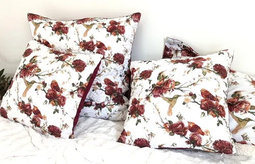 Vista 6 de Tache - Funda de almohada cuadrada de microfibra rústica rústica de 26 pulgadas, diseño de colibríes, diseño floral, color rojo y blanco