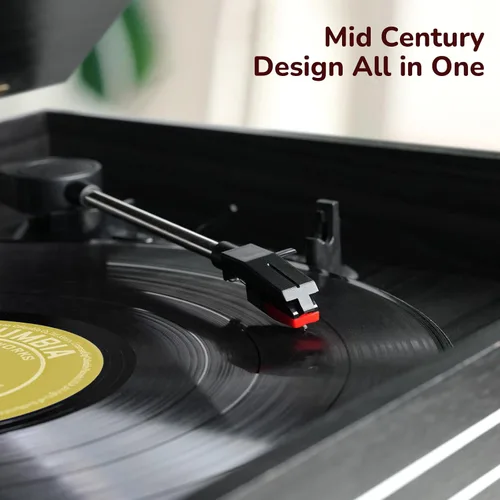 Vista 7 de FEKTIK - Tocadiscos Bluetooth 10 en 1, tocadiscos de 3 velocidades para vinilo con altavoces, convertidor LP a MP3, CD, reproductor de cassette Negro