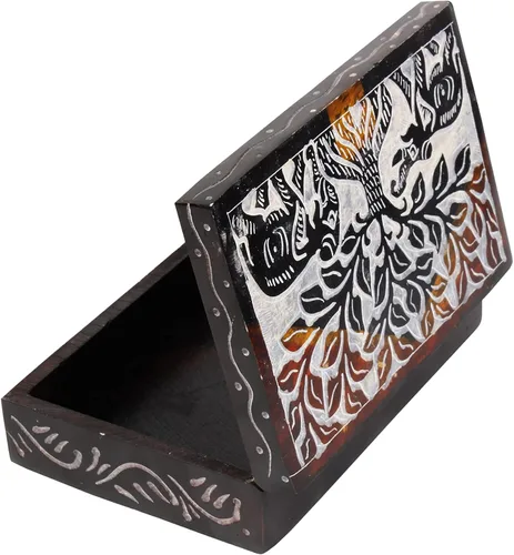 Vista 2 de Árbol de la vida hecho a mano tallado en árbol de la vida joyería decorativa de elefante caja de cartas caja de cartas caja de recuerdos regalo