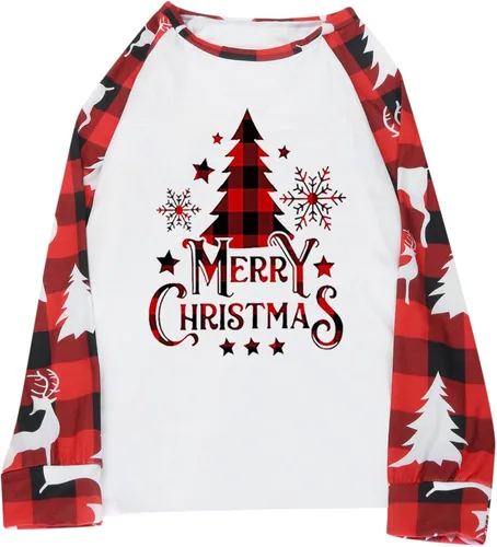 Vista 4 de APIVOE Pijamas de Navidad para la familia, conjuntos de pijamas de Navidad a juego, camisas de manga larga y pantalones, conjunto de pijamas