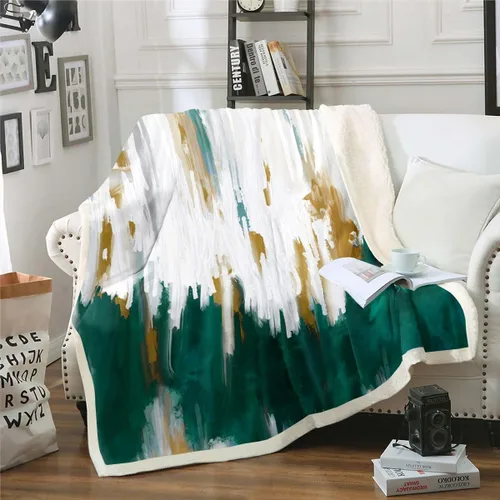Vista 14 de Erosebridal Manta de sherpa moderna para niños y adolescentes, color naranja, verde azulado, negro, manta para silla, manta de forro polar con rayas