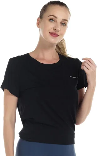 Vista 2 de GRAMVAL Camisetas con lazo en la espalda para mujer, manga corta, cuello redondo, espalda abierta, sudaderas atléticas