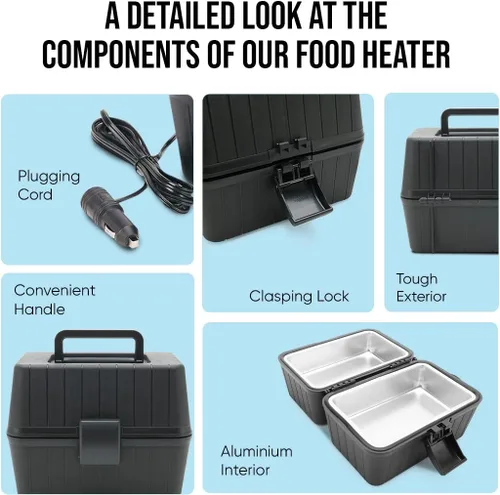 Vista 7 de Fiambrera térmica para hombres, lonchera eléctrica de 12 V para adultos, lonchera térmica portátil, lonchera para automóvil, oficina aislada