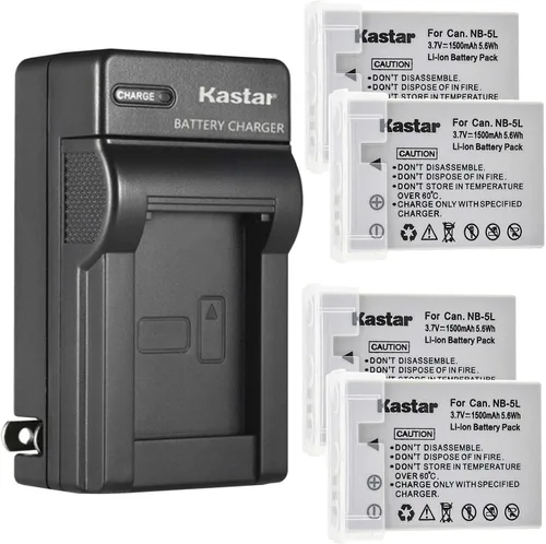 Vista 7 de Kastar - Cargador de batería de pared AC para Canon NB-5L NB5L, NB-5LH NB5LH, 1135B001 batería, Canon CB-2LX CB-2LXE Charger, Canon Digital IXUS 850