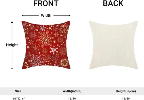 Vista 5 de Fundas de almohada de Navidad de 16 x 16 pulgadas, almohadas decorativas de Navidad con copos de nieve dorados, blancos y rojos para sofá, fundas