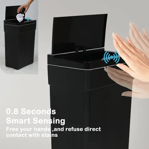 Vista 4 de Bote de basura automático de 13 galones con tapa de detección de movimiento, cubo de basura rectangular de alta capacidad sin contacto con tapa