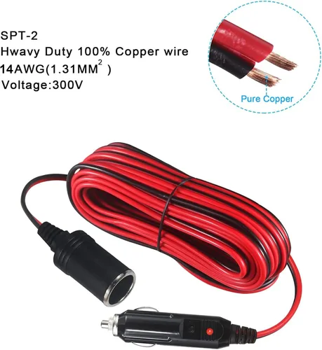 Vista 4 de Cable de extensión para encendedor de cigarrillos de 26 pies – 26 pies 12 V/24 V macho a enchufe hembra adaptador de enchufe 14AWG cable