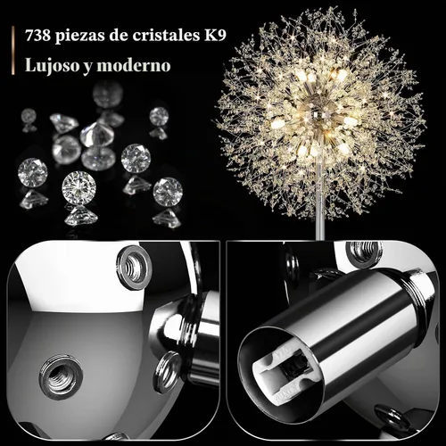 Vista 3 de BesLowe Lámpara de pie de cristal de 69 pulgadas para sala de estar, lámpara de pie moderna con 738 cristales K9, lámpara alta con poste de luz