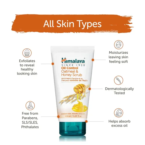 Vista 5 de Himalaya Oil Control - Exfoliante de avena y miel para controlar la piel grasa y eliminar las células muertas de la piel, 5.07 onzas