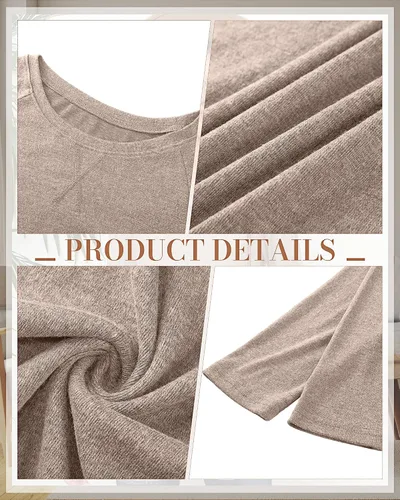 Vista 5 de Ficerd 2 Pack Women's Long Sleeve Shirts, Loose Fit Crew Neck Tunic Tops Loose Fit Side Split Basic Pullover Tee Shirts