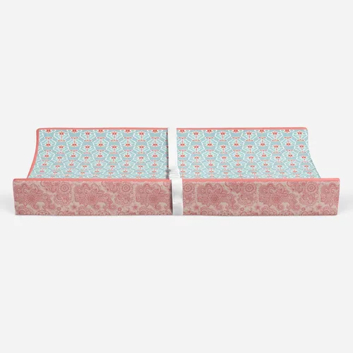 Vista 4 de Bacati - Funda acolchada para cambiador con estampado floral de cachemira (aguamarina/coral floreta)