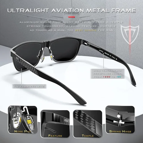 Vista 4 de ATTCL - Lentes de sol polarizados con marco de metal retro para hombre