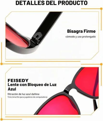Vista 6 de FEISEDY Orange Blue Light Blocking Glasses for Woman Men Amber Lenses Computer Gaming Glasses for Better Sleep Cuadrado clásico negro