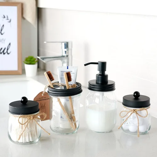Vista 3 de Amolliar Mason Jar Soporte para Cepillos de Dientes - Acero Inoxidable a Prueba de Óxido - Sostiene 2 Cepillos de Dientes y Pasta Dental, con Negro