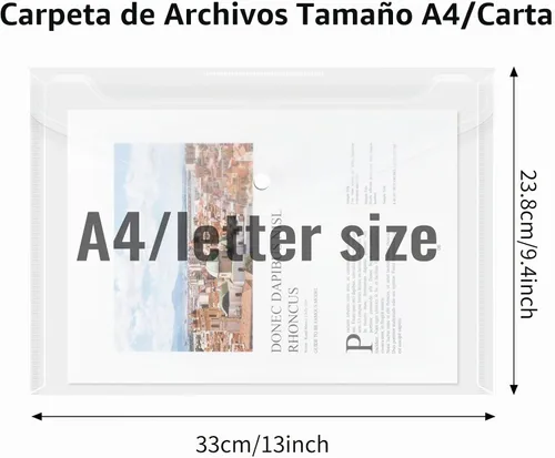 Vista 2 de EOOUT 14 sobres de plástico, carpetas de polietileno transparente con cierre de botón a presión para documentos, tamaño carta, tamaño A4, carpeta