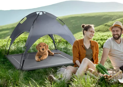Vista 8 de Giantex Cama elevada para perros con toldo extraíble, cuna elevada portátil para mascotas, cama refrescante para perros para camping, playa, césped