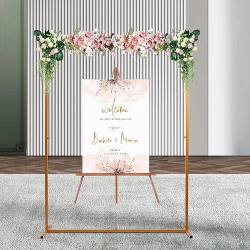 Vista 2 de Soporte cuadrado de metal para arco de boda con bases, 6.5 pies de fácil montaje, arco de jardín cuadrado de metal para bodas, bar, mitzvá, fiesta