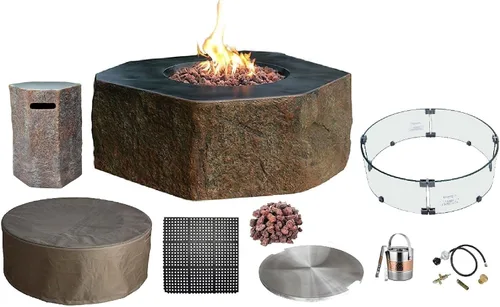 Vista 91 de Elementi+ Mesa de Fuego de Gas Colorado de Hormigón Fundido de 56" Rectangular, Hoguera al Aire Libre con Ignición Electrónica Incluye Cubierta
