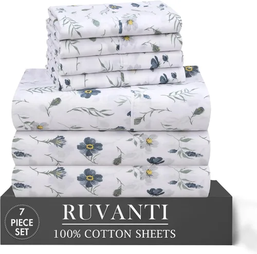 Vista 66 de RUVANTI 4 piezas de sábanas de algodón - 100% algodón natural suave, ligero y transpirable, sábanas de percal crujiente, juego de sábanas Botanica