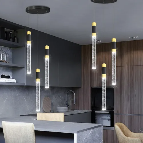 Vista 8 de Iluminación colgante moderna de 3 luces LED de cristal para isla de cocina, luz colgante regulable con control remoto 3000K-6000K para comedor sobre