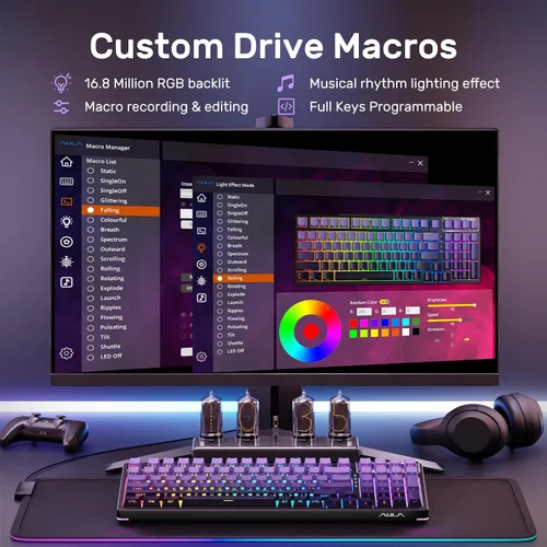 Vista 5 de AULA Teclado de 99 teclas, triple modo Bluetooth2.4GHzUSB-C teclado personalizado intercambiable en caliente, interruptores lineales prelubricados