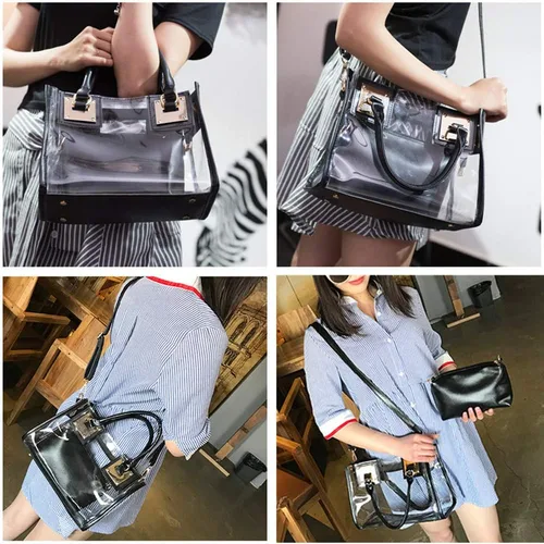 Vista 3 de Bolso bandolera transparente para mujer, bolso de mano de moda de diseñador 2 en 1