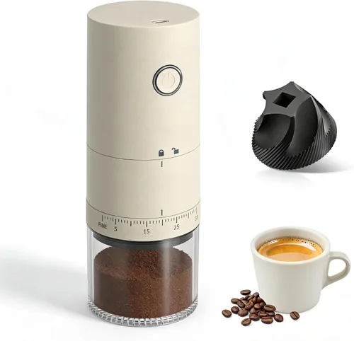 Vista 8 de Molinillo de café eléctrico portátil de acero inoxidable 420, molinillo de café expreso recargable con 38 ajustes de molienda ajustables
