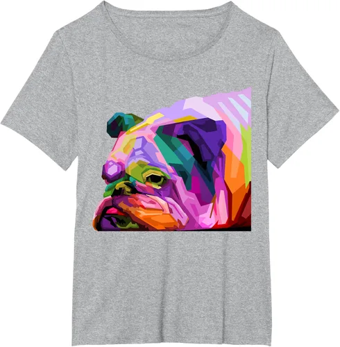 Vista 101 de Camiseta de retrato pop artístico de bulldog británico inglés para dueños de perros, Negro, S