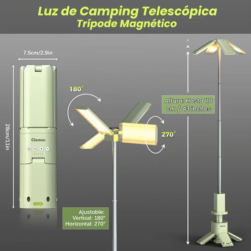 Vista 2 de Luces de camping telescópicas recargables de 14000 mAh LED, linternas magnéticas multifunción para iluminación de obra, lámpara de tienda de camping