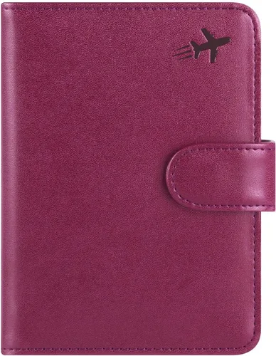 Vista 16 de Funda para pasaporte, cartera con bloqueo RFID, funda de piel para tarjetas, accesorios de viaje para mujeres y hombres, negro