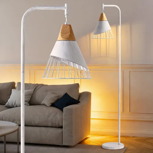 Vista 11 de Lámpara de pie industrial de 67 pulgadas con pantalla de madera y metal negro, lámpara de pie moderna, lámpara alta rústica estilo granja para sala