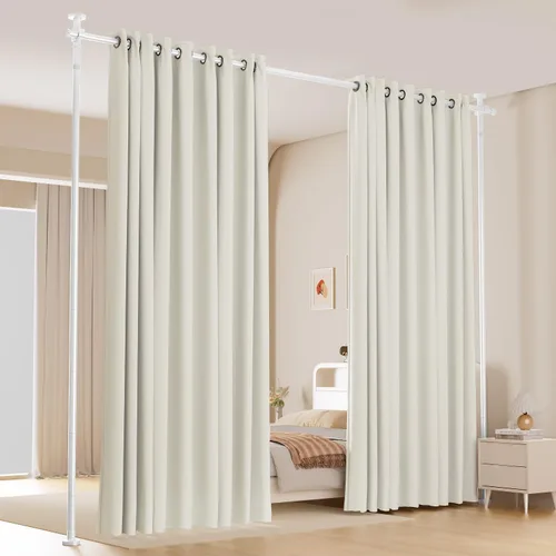 Vista 13 de Juego de cortinas divisoras de habitación, cortinas opacas extra anchas con Beige