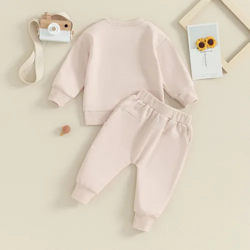 Vista 7 de Lamuusaa Ropa de bebé recién nacido, sudadera con cuello redondo y cuello redondo, 2 piezas, ropa de invierno 0-3T
